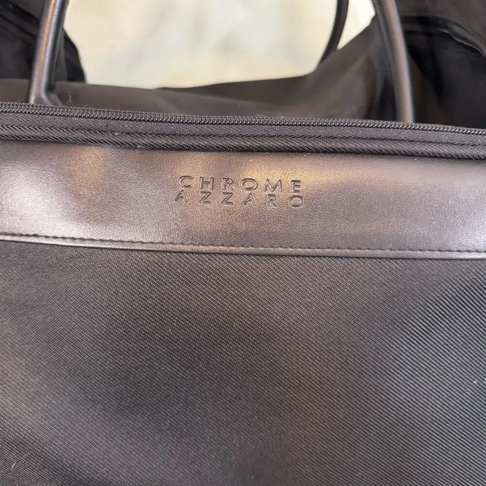 Chrome Azzaro Duffel Duffle Shoulder Hand Bag Travel Leather Gym Weekender Black